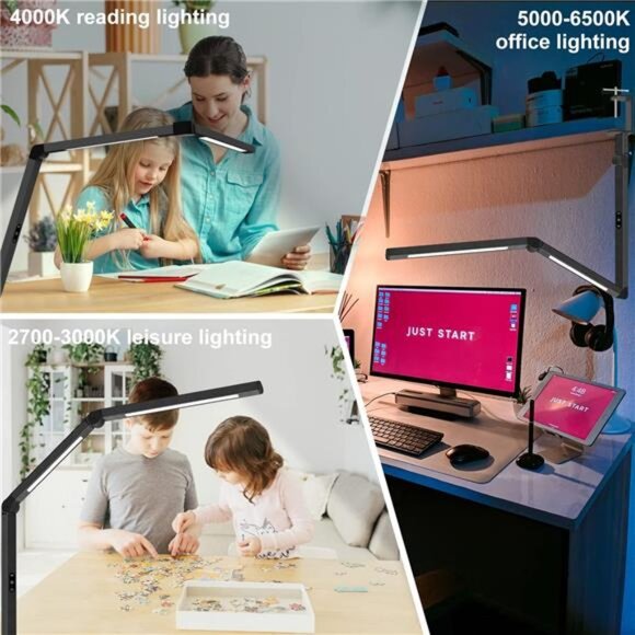 LED Desk Lamp with Clamp, Architect Desk Lamp with Dual Light and Adjustable - Picture 6 of 7